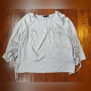 Eloquii Silver Ruched Sleeve Satiny Top
